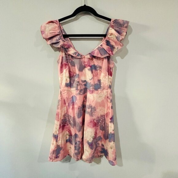 Wildfox Blair Deep V Ruffle Soft Abstract Watercolor Size S - Picture 1 of 7